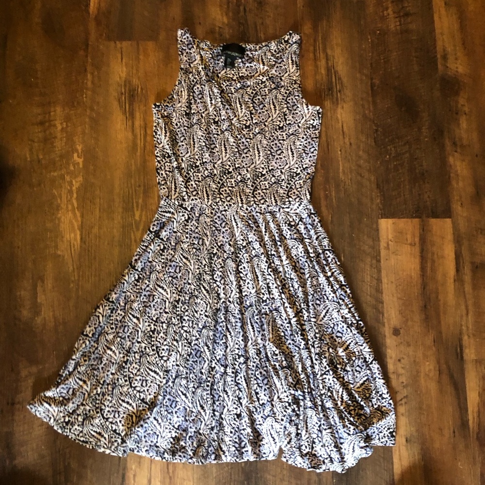 Women’s white and dark pen ink blue dress